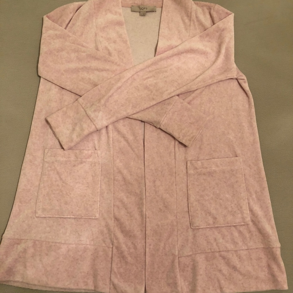 Loft open front pale pink velvet cardigan